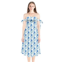 Flowers Pattern Shoulder Tie Bardot Midi Dress by Sparkle