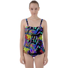 Crazy Multicolored Each Other Running Splashes Hand 1 Twist Front Tankini Set by EDDArt