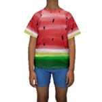 Painted watermelon pattern, fruit themed apparel Kids  Short Sleeve Swimwear