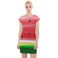 Painted Watermelon Pattern, Fruit Themed Apparel Cap Sleeve Bodycon Dress by Casemiro