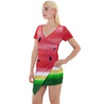 Painted watermelon pattern, fruit themed apparel Short Sleeve Asymmetric Mini Dress