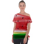 Painted watermelon pattern, fruit themed apparel Off Shoulder Tie-Up Tee