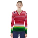 Painted watermelon pattern, fruit themed apparel V-Neck Long Sleeve Top