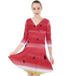 Painted watermelon pattern, fruit themed apparel Quarter Sleeve Front Wrap Dress