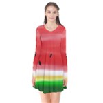 Painted watermelon pattern, fruit themed apparel Long Sleeve V-neck Flare Dress