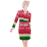 Painted watermelon pattern, fruit themed apparel Button Long Sleeve Dress