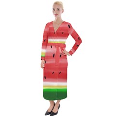 Painted Watermelon Pattern, Fruit Themed Apparel Velvet Maxi Wrap Dress by Casemiro