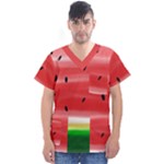 Painted watermelon pattern, fruit themed apparel Men s V-Neck Scrub Top
