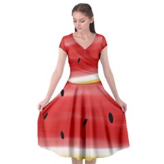 Painted Watermelon Pattern, Fruit Themed Apparel Cap Sleeve Wrap Front Dress by Casemiro