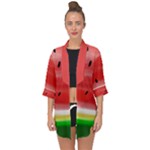 Painted watermelon pattern, fruit themed apparel Open Front Chiffon Kimono