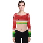 Painted watermelon pattern, fruit themed apparel Velvet Long Sleeve Crop Top