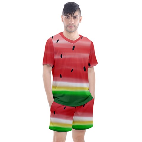 Painted Watermelon Pattern, Fruit Themed Apparel Men s Mesh Tee And Shorts Set by Casemiro
