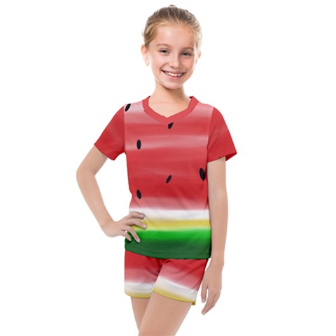Painted Watermelon Pattern, Fruit Themed Apparel Kids  Mesh Tee And Shorts Set by Casemiro