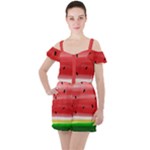 Painted watermelon pattern, fruit themed apparel Ruffle Cut Out Chiffon Playsuit