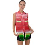 Painted watermelon pattern, fruit themed apparel Sleeveless Chiffon Button Shirt