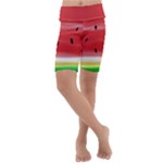 Painted watermelon pattern, fruit themed apparel Kids  Lightweight Velour Cropped Yoga Leggings