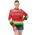 Painted watermelon pattern, fruit themed apparel High Neck Long Sleeve Chiffon Top