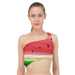 Painted watermelon pattern, fruit themed apparel Spliced Up Bikini Top 