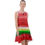 Painted watermelon pattern, fruit themed apparel Frill Swing Dress