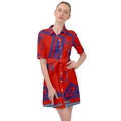 Abstract Pattern Geometric Backgrounds   Belted Shirt Dress by Eskimos