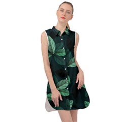 Foliage Sleeveless Shirt Dress