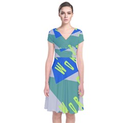 Abstract Pattern Geometric Backgrounds   Short Sleeve Front Wrap Dress by Eskimos