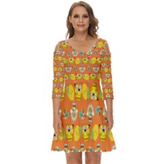 Minionspattern Shoulder Cut Out Zip Up Dress by Sparkle