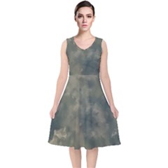 Algae Texture Patttern V-neck Midi Sleeveless Dress  by dflcprintsclothing