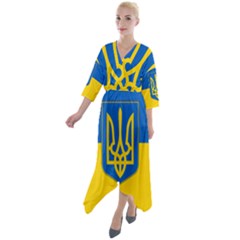 Flag Of Ukraine With Coat Of Arms Quarter Sleeve Wrap Front Maxi Dress by abbeyz71