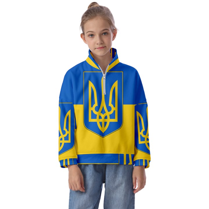 Flag Of Ukraine Coat Of Arms Kids  Half Zip Hoodie