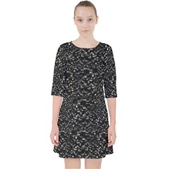 Pixel Grid Dark Black And White Pattern Quarter Sleeve Pocket Dress by dflcprintsclothing