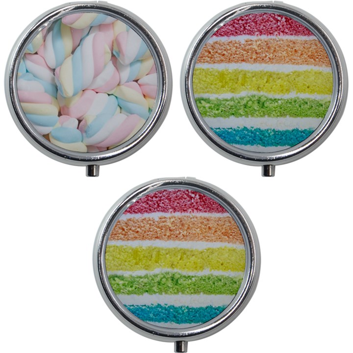Rainbow-cake-layers Marshmallow-candy-texture Mini Round Pill Box (Pack of 3)
