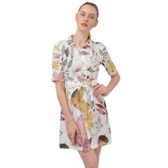 Flowers Pattern Belted Shirt Dress by Sparkle