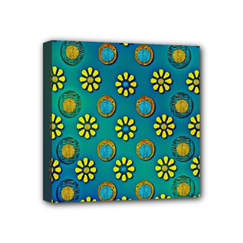 Yellow And Blue Proud Blooming Flowers Mini Canvas 4  X 4  (stretched) by pepitasart