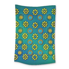 Yellow And Blue Proud Blooming Flowers Small Tapestry