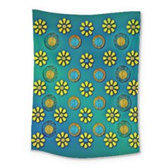 Yellow And Blue Proud Blooming Flowers Medium Tapestry by pepitasart