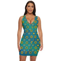 Yellow And Blue Proud Blooming Flowers Draped Bodycon Dress by pepitasart
