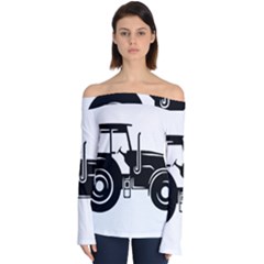 Black-farm-tractor-cut Off Shoulder Long Sleeve Top