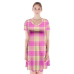 Pink Tartan 4 Short Sleeve V-neck Flare Dress