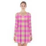 Pink Tartan 4 Long Sleeve Velvet V-neck Dress