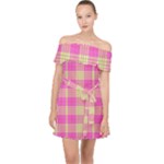 Pink Tartan 4 Off Shoulder Chiffon Dress