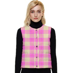 Pink Tartan 4 Women s Short Button Up Puffer Vest by tartantotartanspink