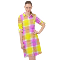 Pink Tartan-8 Long Sleeve Mini Shirt Dress by tartantotartanspink2