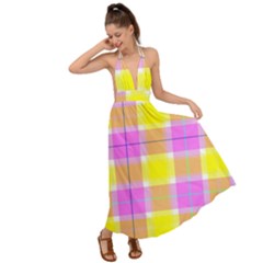 Pink Tartan-8 Backless Maxi Beach Dress by tartantotartanspink2