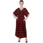 Tartan Red V-Neck Boho Style Maxi Dress
