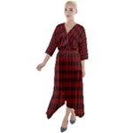 Tartan Red Quarter Sleeve Wrap Front Maxi Dress