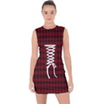 Tartan Red Lace Up Front Bodycon Dress
