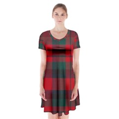 Macduff Modern Tartan Short Sleeve V-neck Flare Dress by tartantotartansallreddesigns