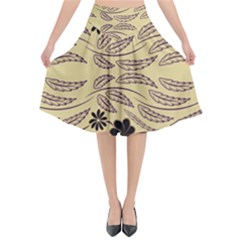 Folk Flowers Print Floral Pattern Ethnic Art Flared Midi Skirt