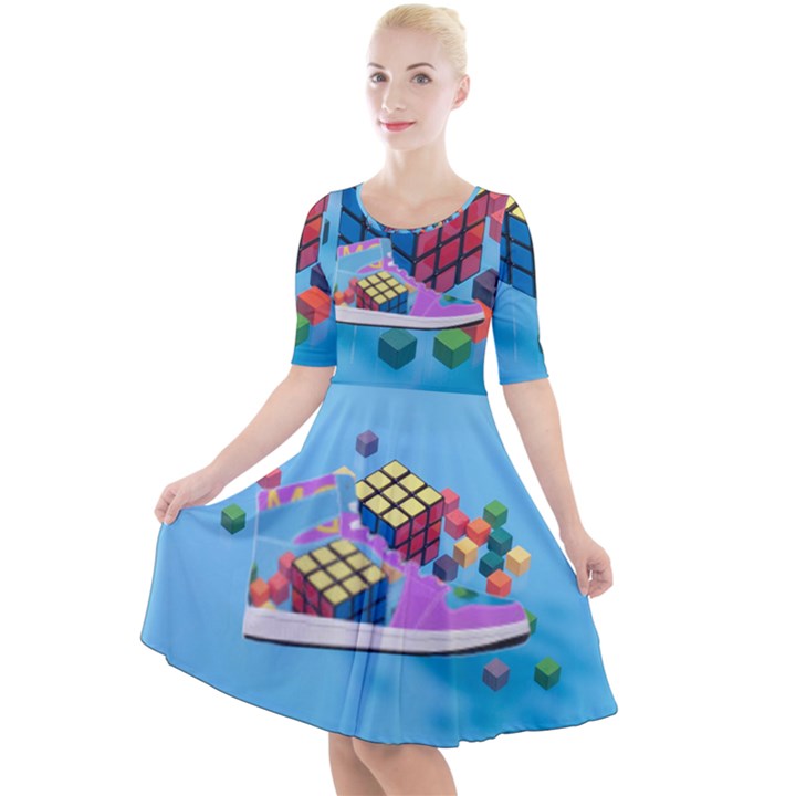 Floating-cubes-on-blue Backgrounderaser 20220422 203144521 Backgrounderaser 20220422 203216276 Quarter Sleeve A-Line Dress